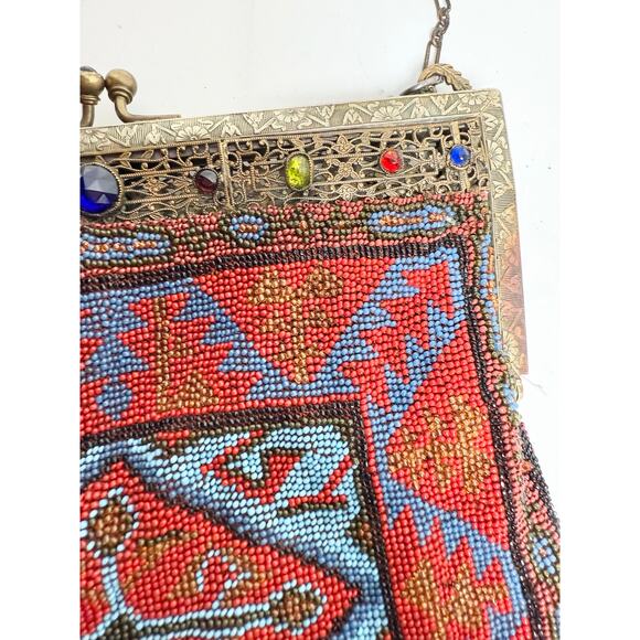 Antique Art Nouveau Edwardian French Cut Steel Hand Beaded Purse w/Jeweled Clasp - Picture 4 of 12